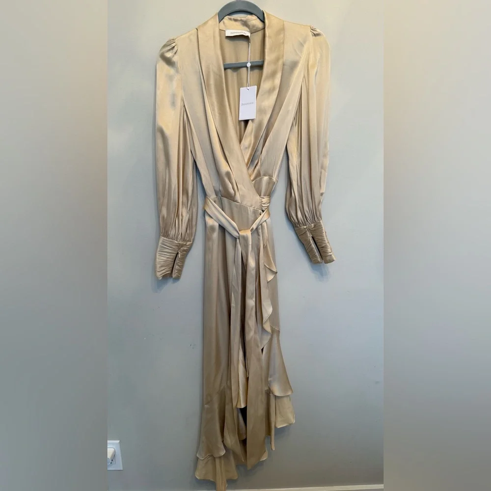 Zimmermann Silk Cream Wrap Midi Dress - Picture 4 of 10
